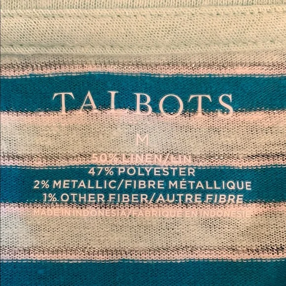 Talbots Striped Blue Women's Top Medium Top Sleeve Tie - Picture 8 of 8